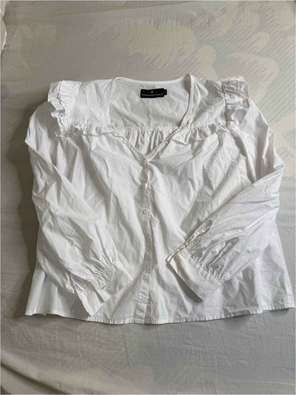 Romantic Ruffle White Button-Front Top by Pomander Place